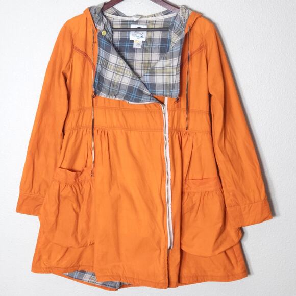 Rebe Hooded Utility Jacket Women's Orange Plaid Size Large Outdoor Gorpcore - Picture 1 of 13